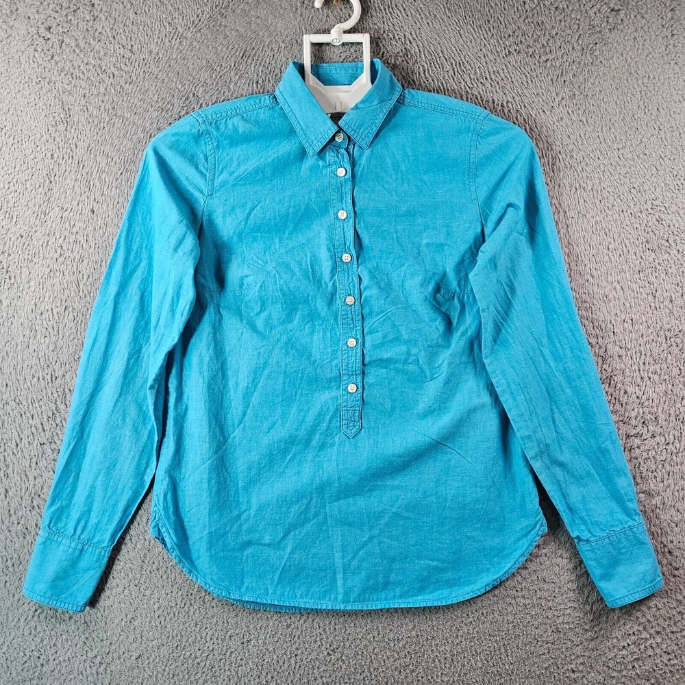 J Crew Shirt Top Women‎ Size XXS 1/2 Button Pullover Long Sleeve Cotton Blue